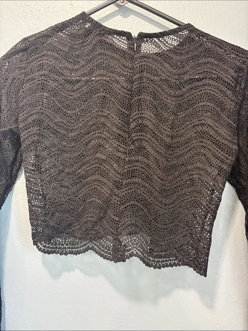 Zara Black Lace Long-Sleeve Cropped Top